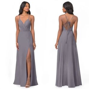 ✨ NWT Azazie Everleigh Maxi Dress - Pewter Grey - Size 12 ✨